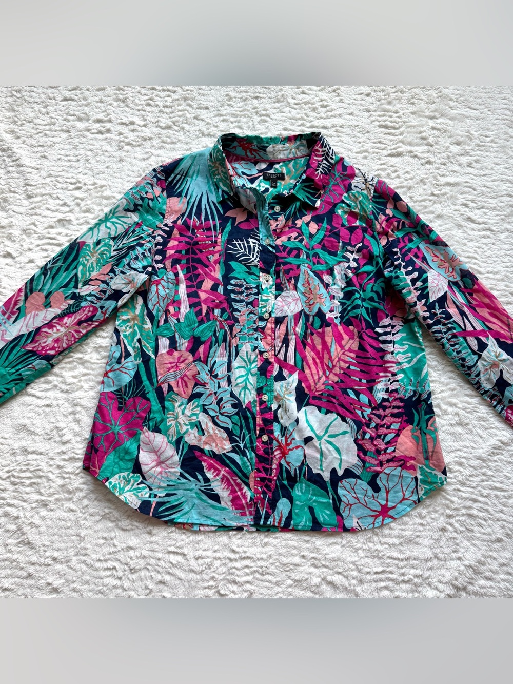 Talbots Floral Button Down Shirt LP Classic Casual Jungle Botanical Tropical